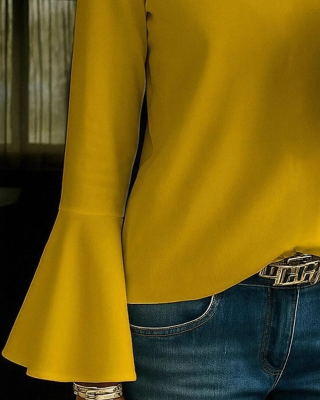 Full Size Ruffled V-Neck Bell Sleeve Top Plus Size