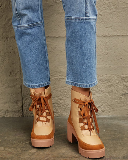 East Lion Corp Lace Up Lug Booties Khaki