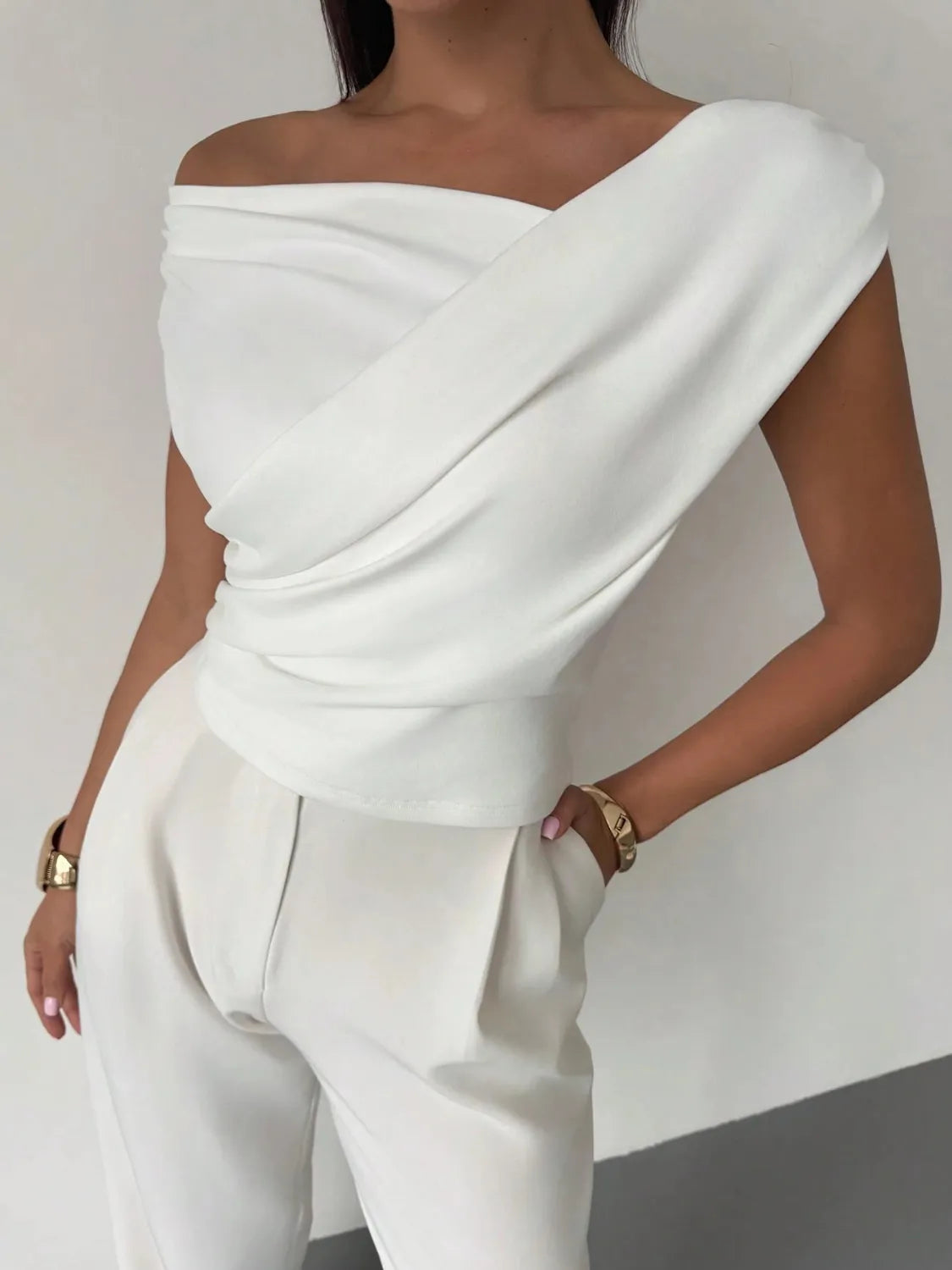 Asymmetrical Ruched Short Sleeve Top
