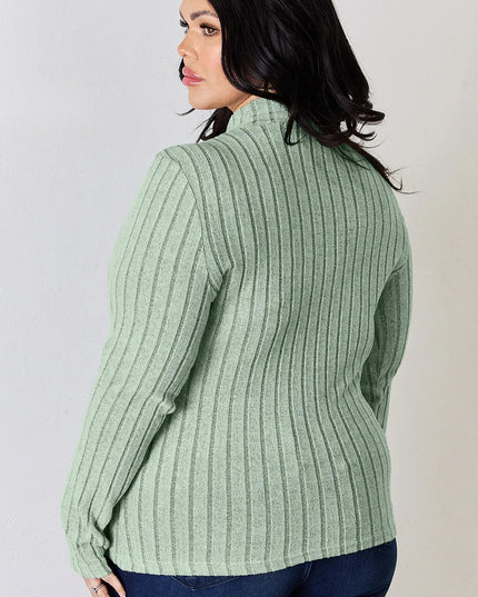 Basic Bae Full Size Ribbed Mock Neck Long Sleeve T-Shirt