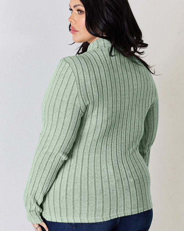 Basic Bae Full Size Ribbed Mock Neck Long Sleeve T-Shirt