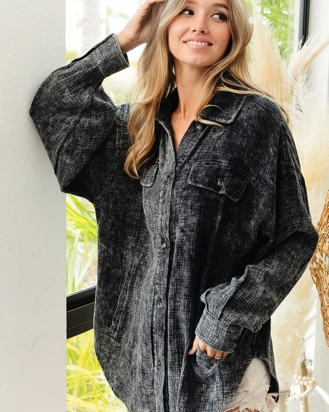 BiBi Vintage Washed Wrinkle Gauze Shacket
