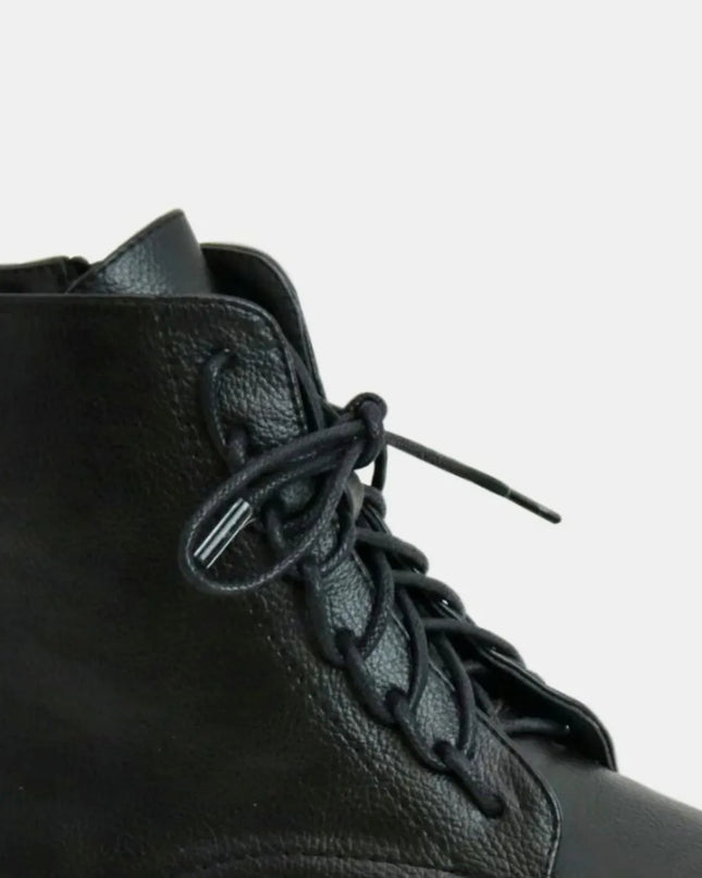 Beast Fashion Faux Leather Lace-Up Boots with Side Zipper