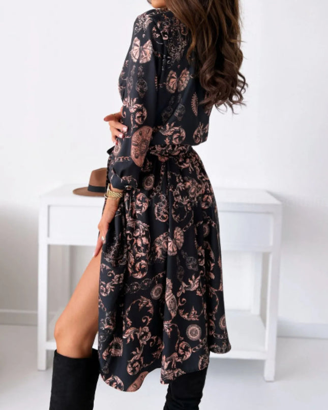 Printed Tie Waist Midi Dress 