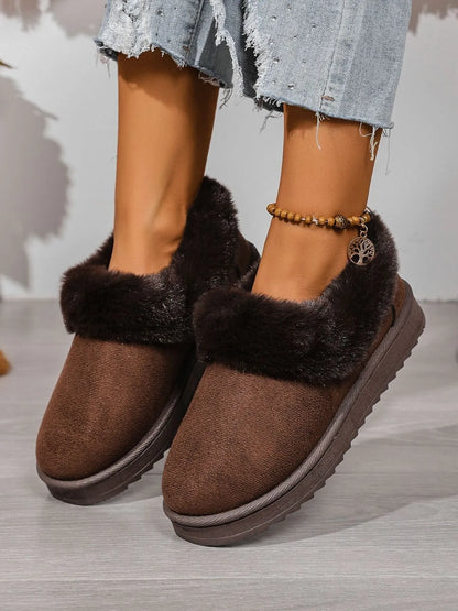 Cozy Winter Fur-Lined Ankle Boots Coffee Brown