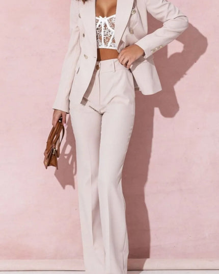 Full Size Lapel Collar Long Sleeve Blazer and Pants Set Plus Size