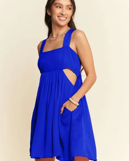 Davi & Dani Washed Satin Cutout Skirt Bandeau Mini Dress Cobalt