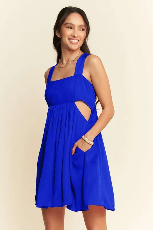 Davi & Dani Washed Satin Cutout Skirt Bandeau Mini Dress Cobalt