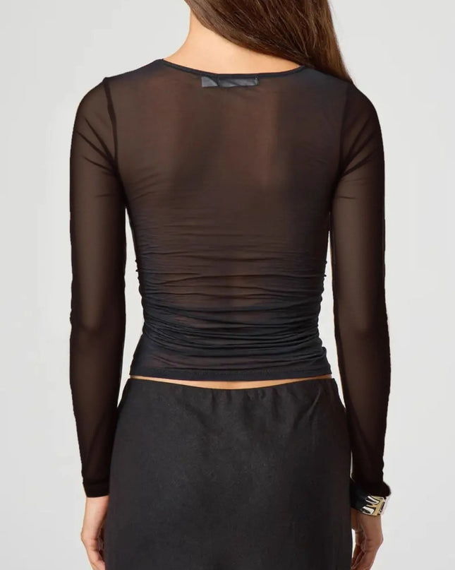 Ruched Mesh Long Sleeve Top