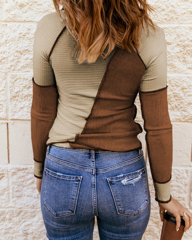 Color Block Exposed Seam Knit Top