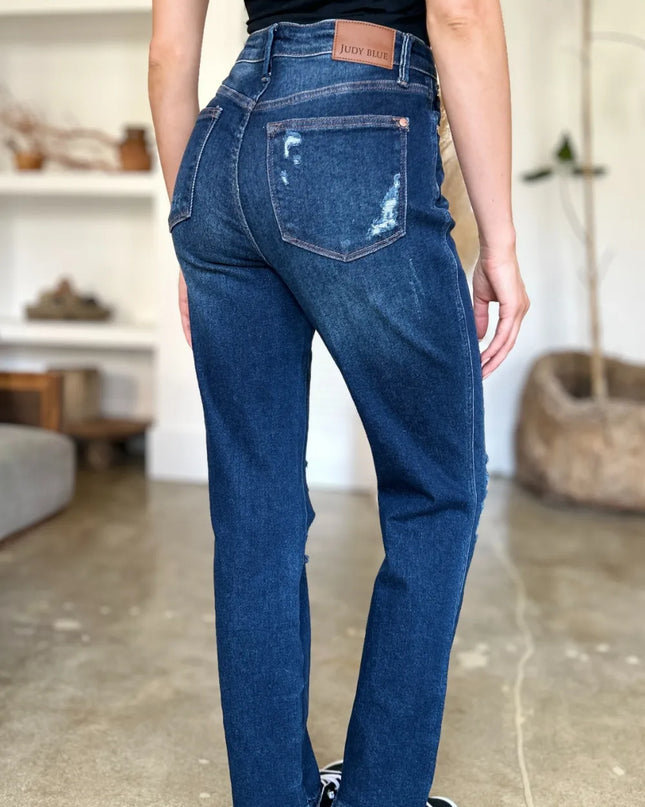 Judy Blue Full Size High Waist Rigid Magic Heavy Destroy Straight Jeans 