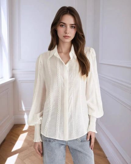 Collared Neck Lantern Sleeve Shirt