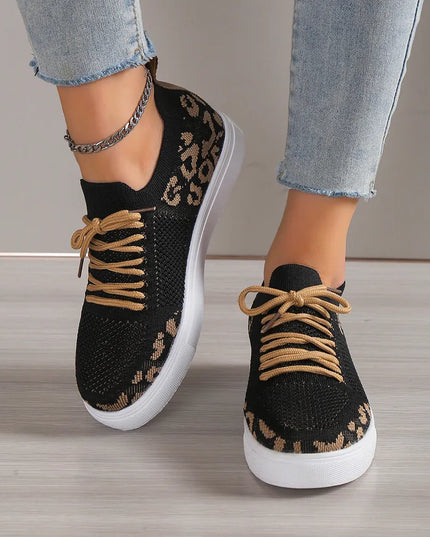 Lace-Up Leopard Flat Sneakers 