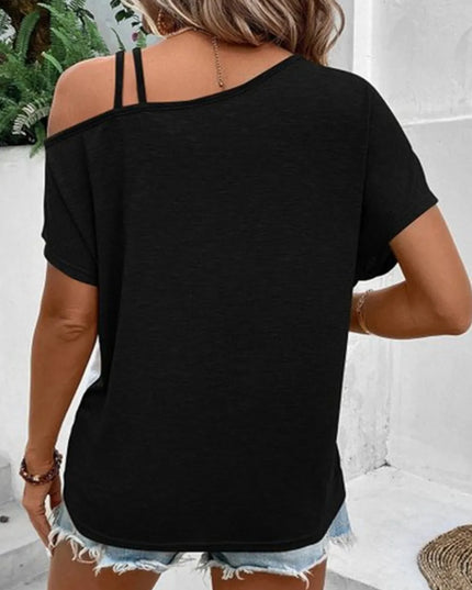 Contrast Asymmetrical Neck Short Sleeve T-Shirt