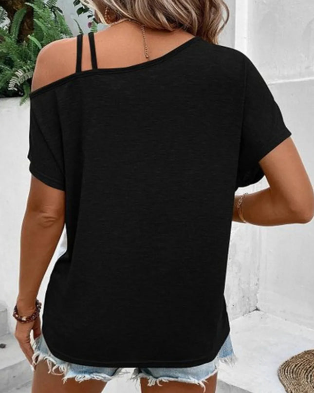 Contrast Asymmetrical Neck Short Sleeve T-Shirt