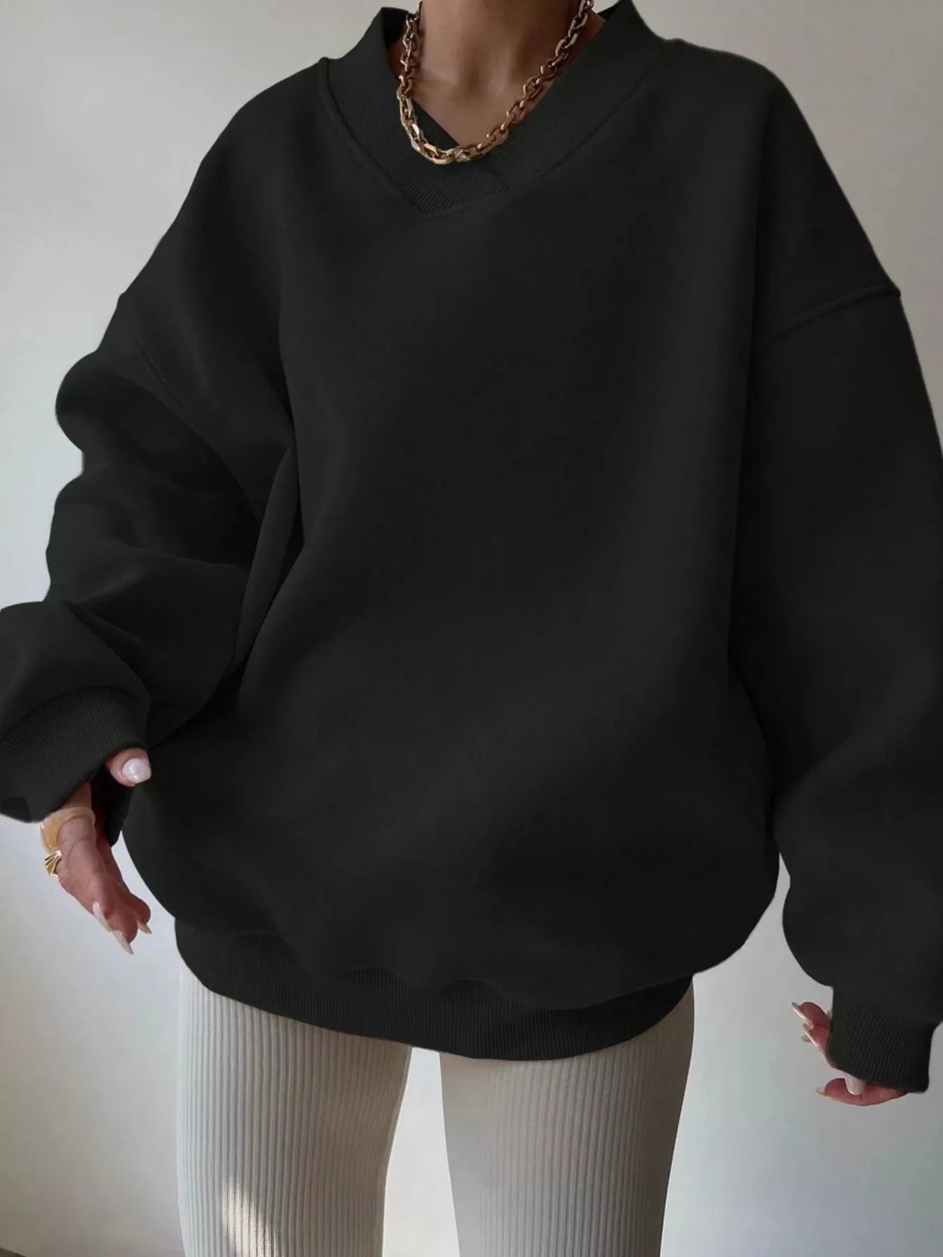 Dropped Shoulder Long Sleeve Oversized Sweatshirt Black