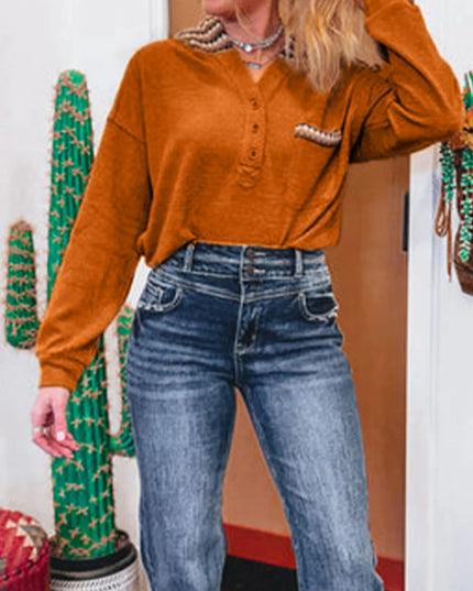 Contrast Plaid Hood Patchwork Chest Pocket Henley Top