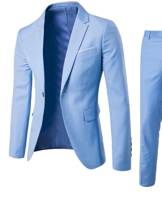 Men's Full Size Slim Fit One Button Top and Pants Two-Piece Blazer Set Plus Size Light Blue