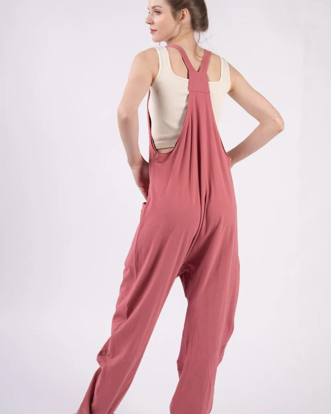 VERY J Plunge Sleeveless Jumpsuit with Pockets