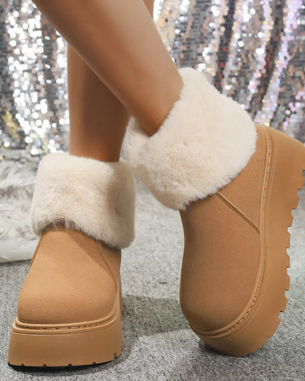 Round Toe Platform Boots Camel