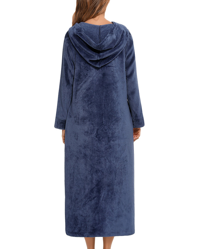 Zip Front Hooded Night Dress with Pockets
