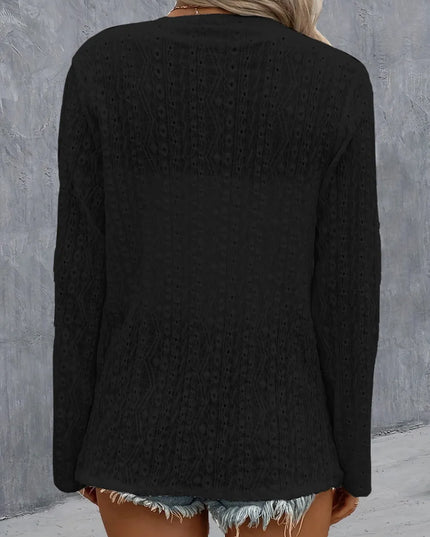 Eyelet Roll-Tab Sleeve Cardigan