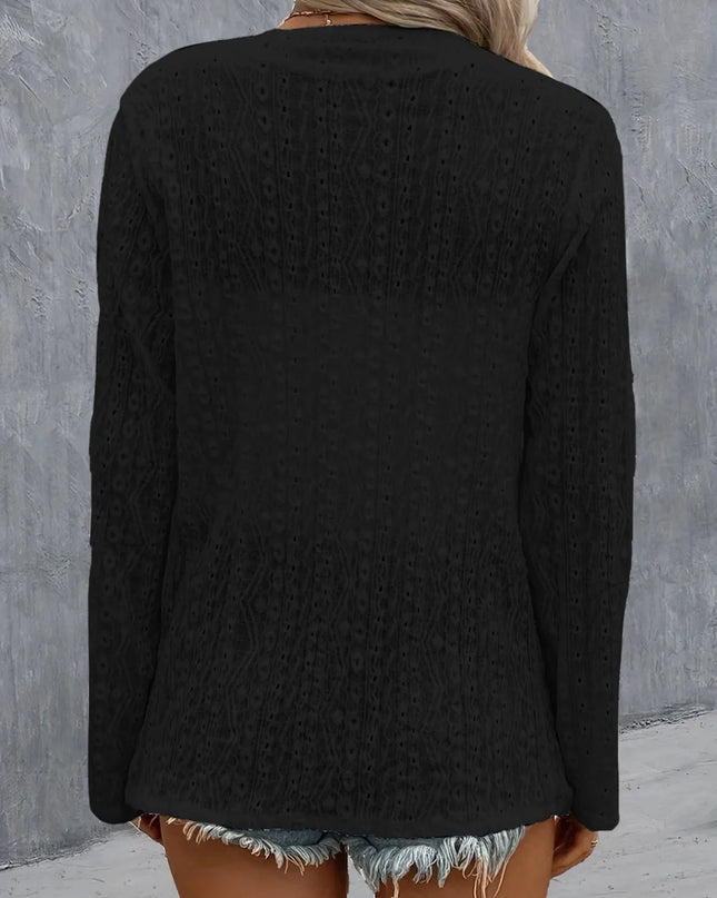 Eyelet Roll-Tab Sleeve Cardigan