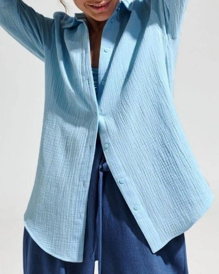 Button Up Long Sleeve Texture Shirt Blue