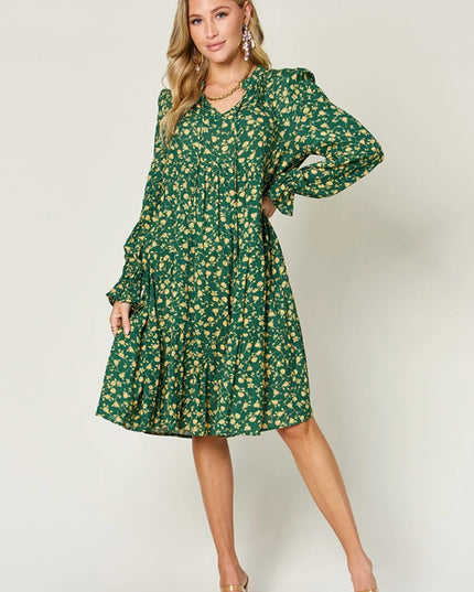 Double Take Full Size Printed Ruffle Hem Long Sleeve Tiered Dress