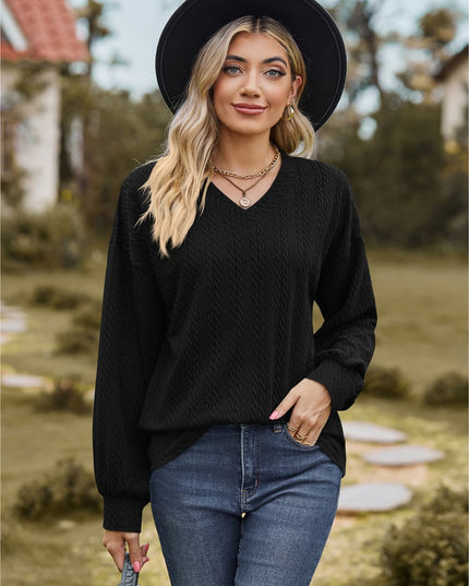 V-Neck Dropped Shoulder Blouse Black