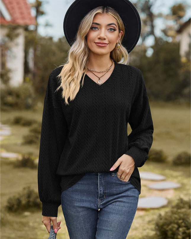 V-Neck Dropped Shoulder Blouse Black