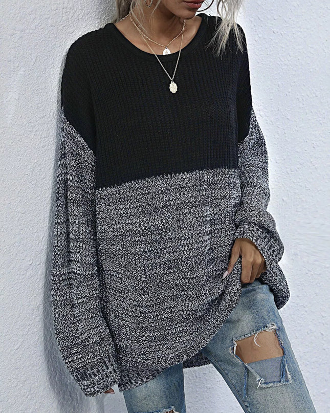 Color Block Long Sleeve Oversized Sweater