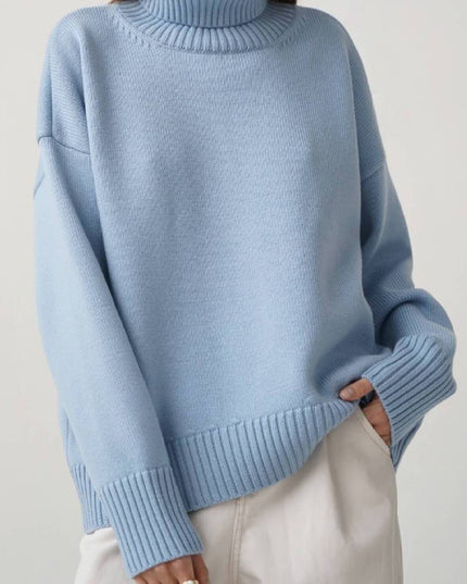 Turtle Neck Dropped Shoulder Sweater Misty Blue