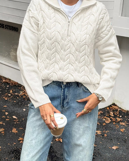Zip Collar Cable-Knit Sweater