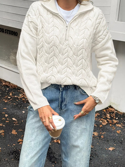 Zip Collar Cable-Knit Sweater