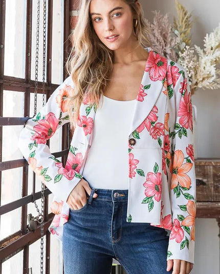 Heimish Full Size Multi Color Floral Blazers with Tunic Plus Size