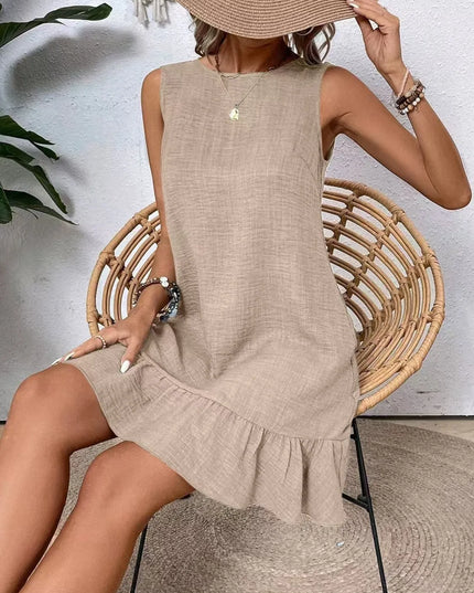 Ruffled Hem Round Neck Sleeveless Dress 