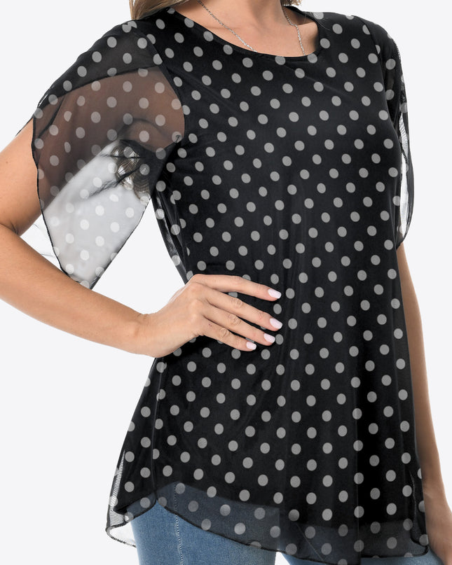 Printed Round Neck Curved Hem Blouse