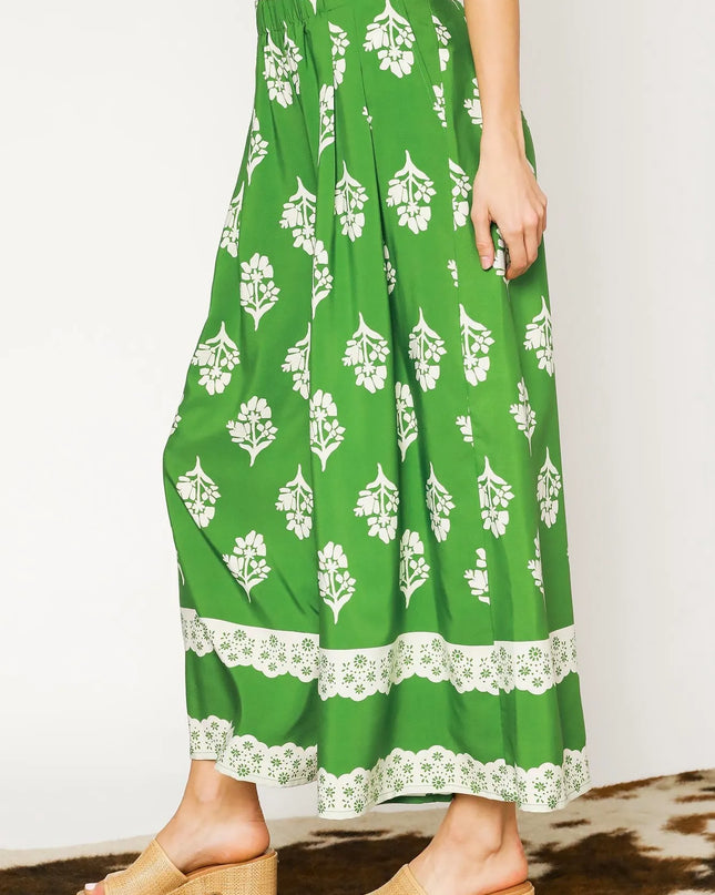 Umgee Floral Pleated Wide-Leg Pants