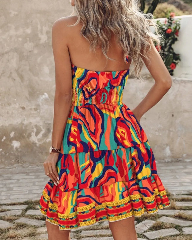 Paisley Print Halter Neck Mini Dress
