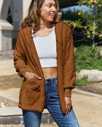 Full Size Teddy Hooded Jacket with Pockets