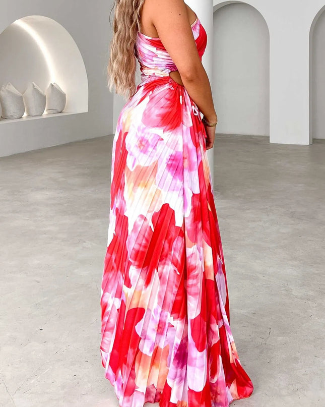 Printed One Shoulder Asymmetrical Maxi Dress