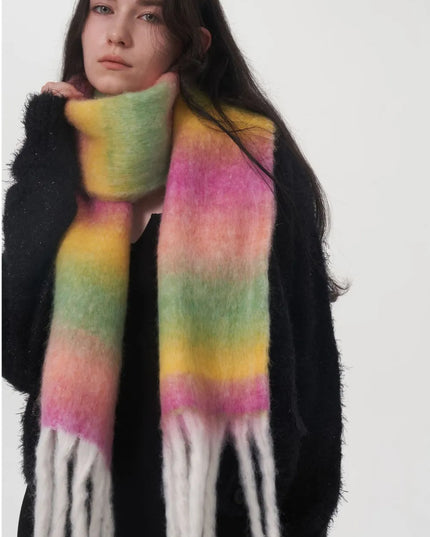 Fringe Gradient Thermal Scarf Gum Leaf One Size