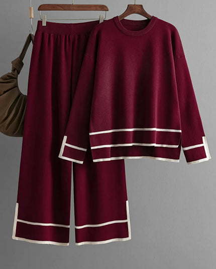 High-Low Round Neck Top and Pants Sweater Set