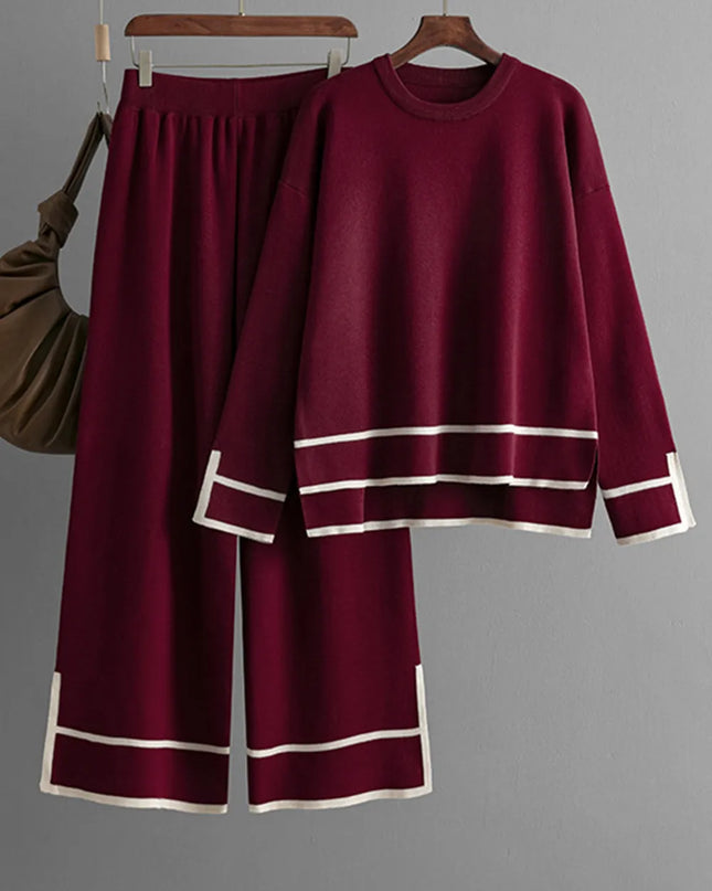 High-Low Round Neck Top and Pants Sweater Set