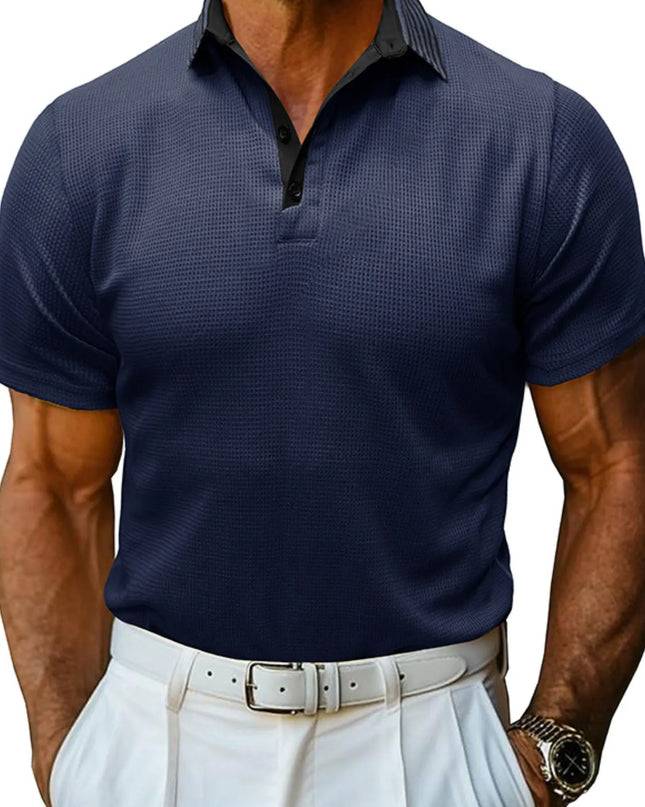 Men's Classic Textured Golf Polo Shirt Navy