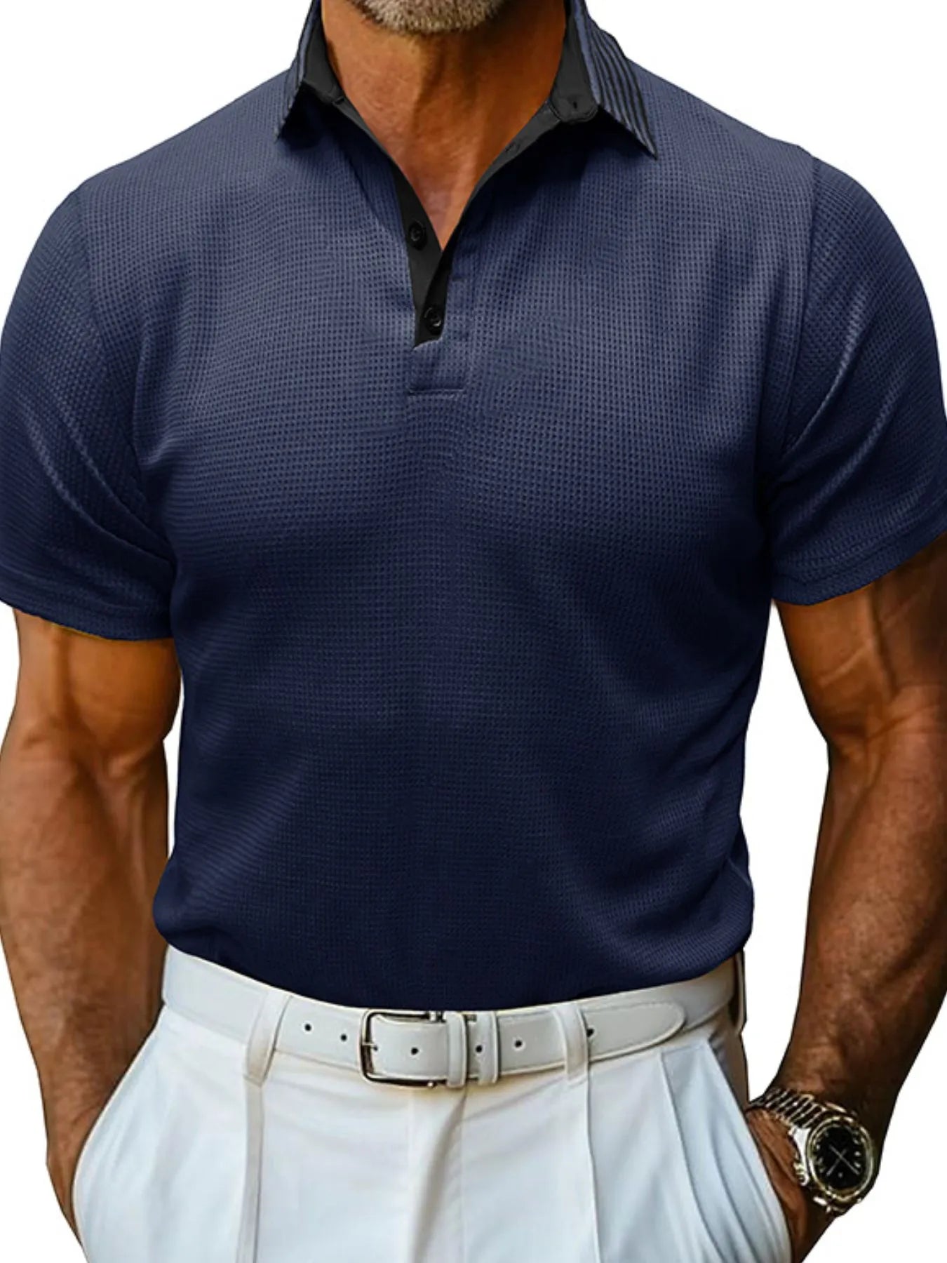Men's Classic Textured Golf Polo Shirt Navy