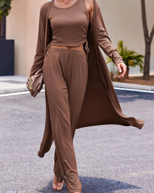 Drawstring Tank, Long Sleeve Cover Up and Pants Set