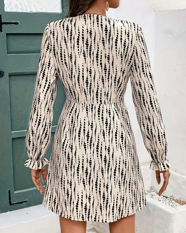 Button Front Flounce Sleeve Dress