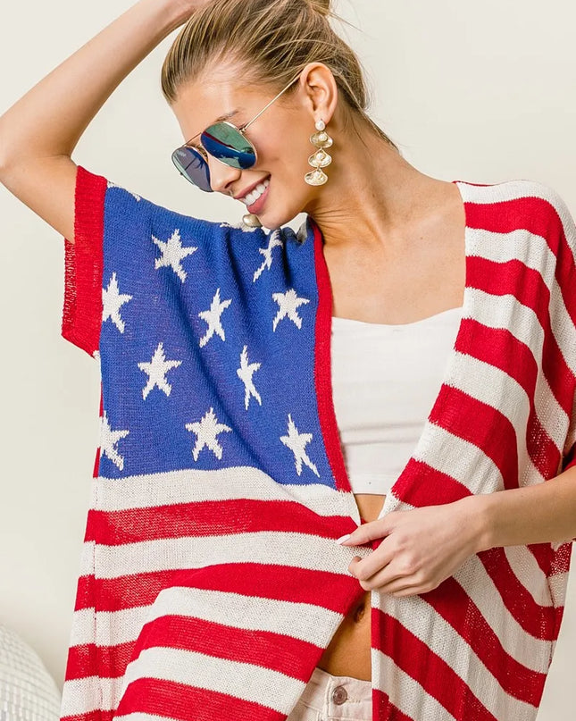 BiBi American Flag Low Gauge Knit Cardigan